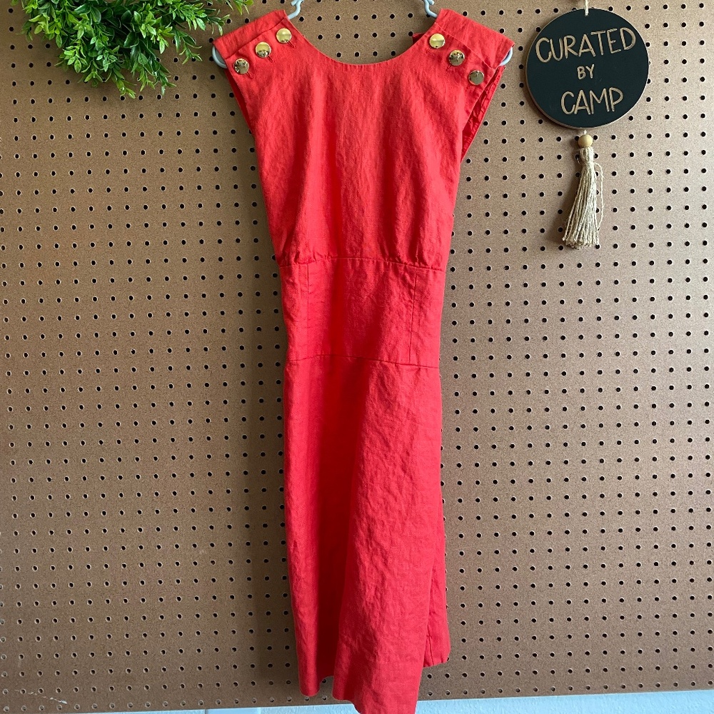 Linen Dress w/ Gold Buttons